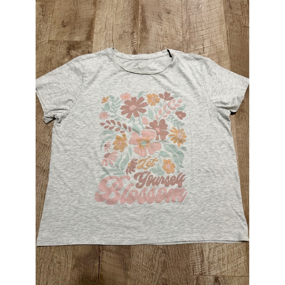 Let Yourself Blossom Floral Graphic T-Shirt Heather Grey Short Sleeve XL